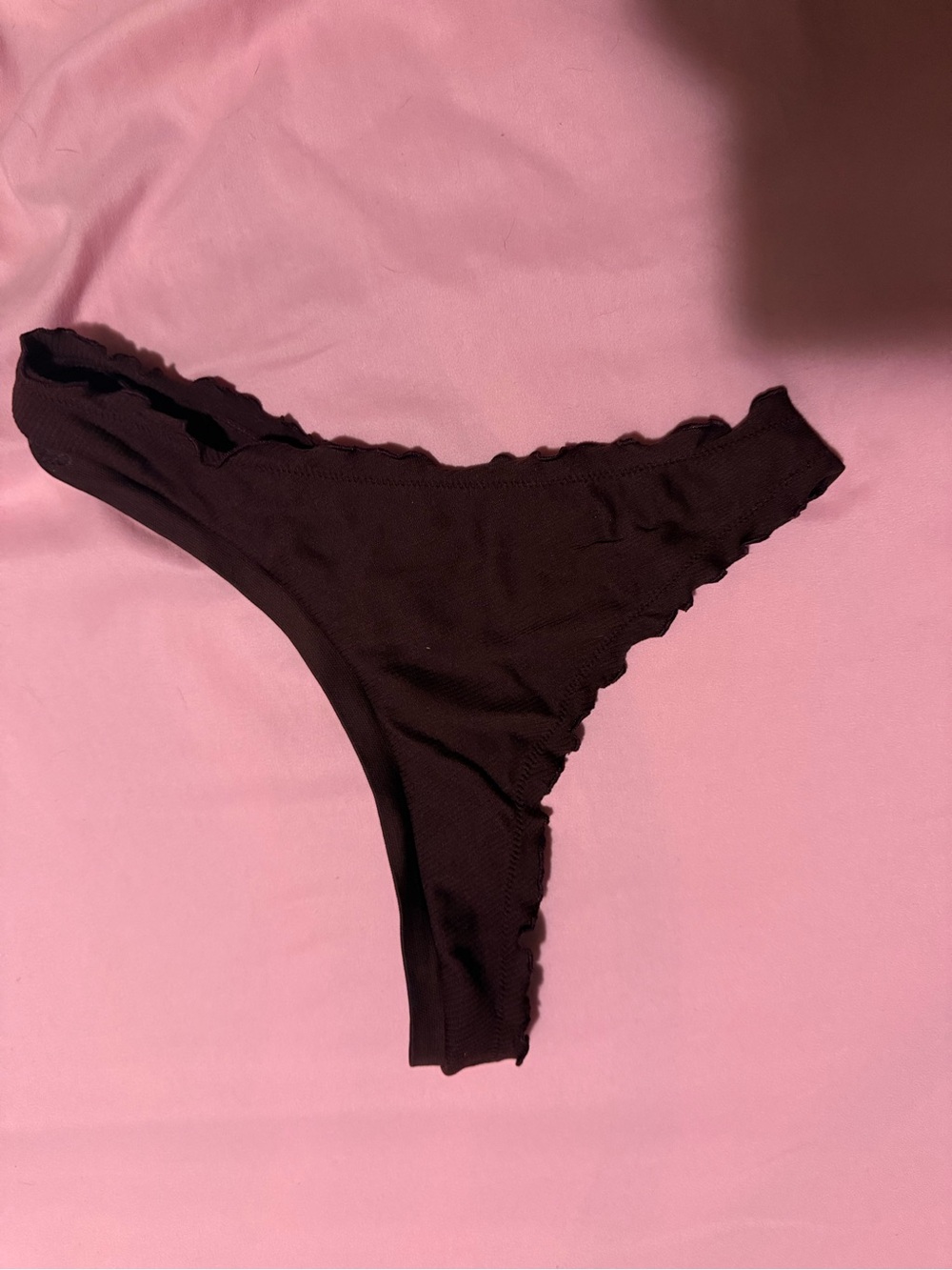 PINK Victoria's Secret Black Ribbed Thong Panty